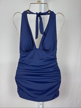 Tart Swim Women’s Size XS Blue Halter Ruched One-Piece Swim Dress with Bra Pads